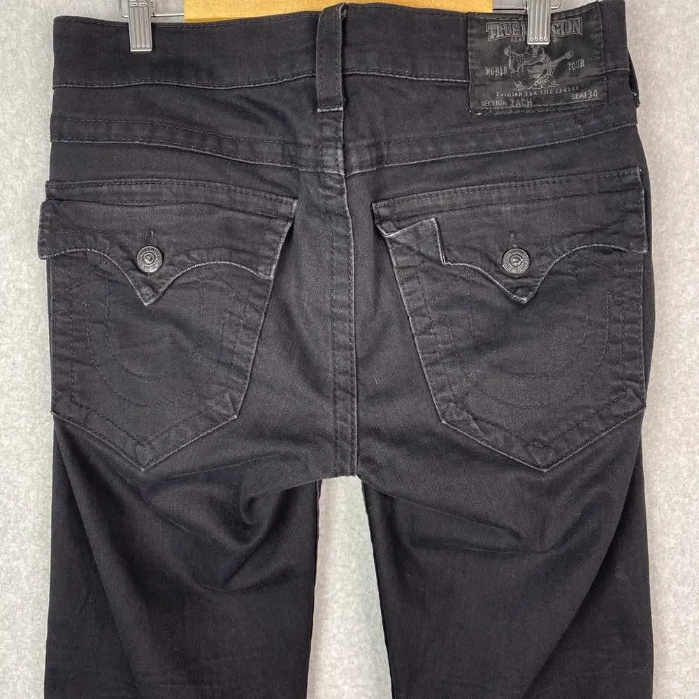 True Religion Mens 31 Black Zach Slim Straight Jeans